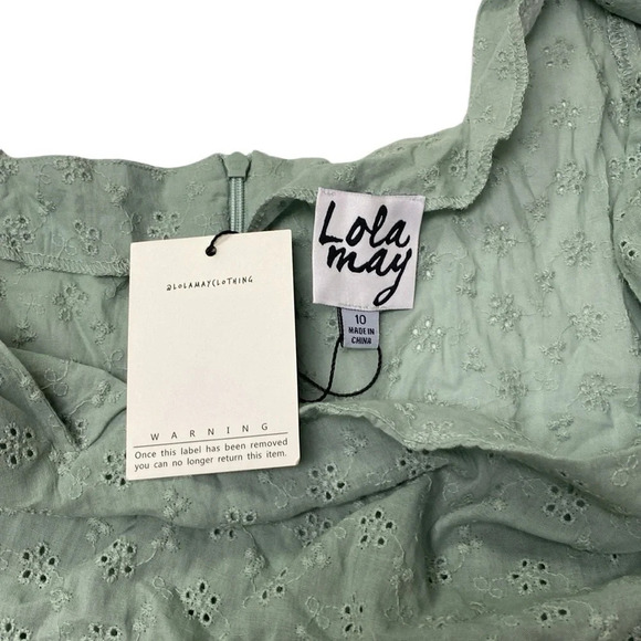 Lola May Green Sage Puff Sleeves Square Neck Dress NWT Size 10 - Picture 9 of 13